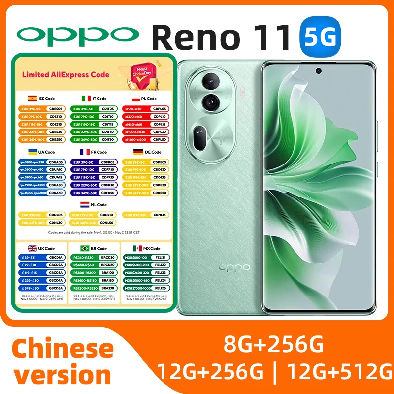 

OPPO Reno11 5g smartphone 6.7inches OLED Dimensity 8200 67W SuperVOOC 4800mAh NFC Camera 50MP used phone