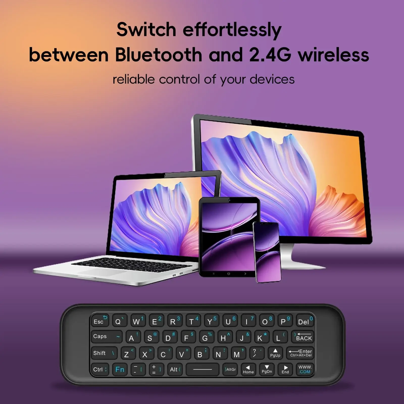 IPazzPort 2.4G+BT Dual-Mode Air Mouse Remote Keyboard – Mini Rechargeable Wireless Controller for Android Box, HTPC, Projector