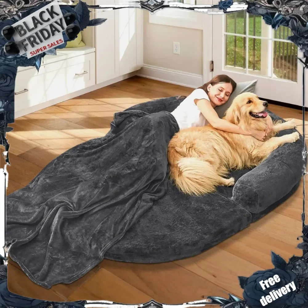 Human Dog Bed for Adult People, Large Gaint Shared Bed Foldable Adjustable Flufelbed Standard Cloud Bed with Memory Foam