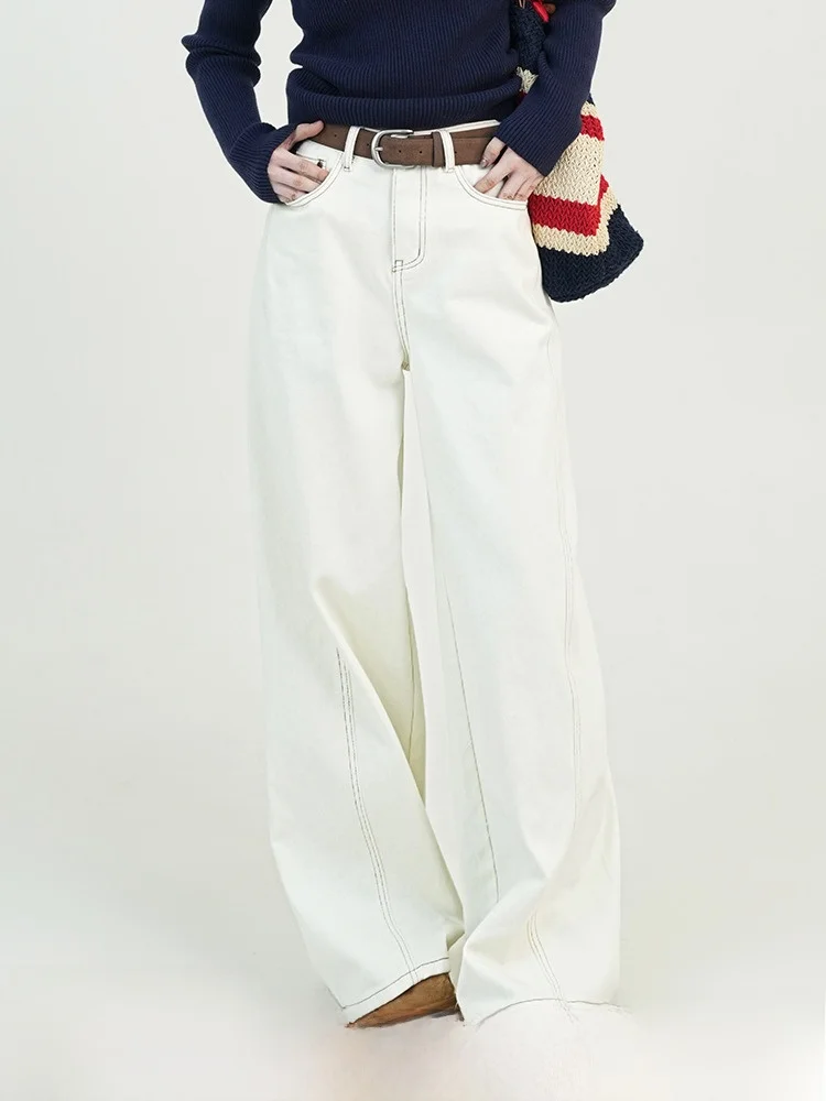 

Синие прямые джинсы с высокой талией, женские весенние новые повседневные свободные утягивающие широкие брюки, универсальные для всех Ocns