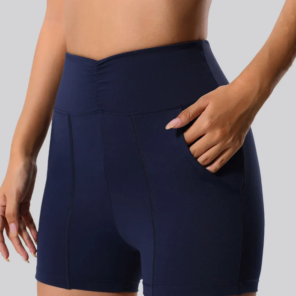 

Women's Solid Color Yoga Shorts High Waist Breathable Workout Fitness Tights Running Cycling Training Body Shaper Sports Shorts