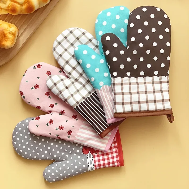 1PC New Pastoral Style Thickened Plaid Microwave Oven Insulation Gloves Microwave Oven Gloves Hot Gloves Kitchenware