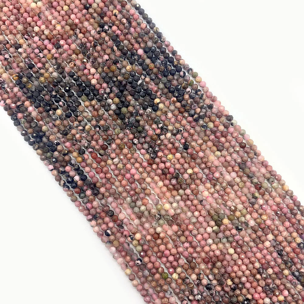 Natural Stone Beads Faceted Round Pink Gradient Agate Quartz Loose Bead for DIY Necklace Gift Jewelry Making Accessories 2 3 4mm