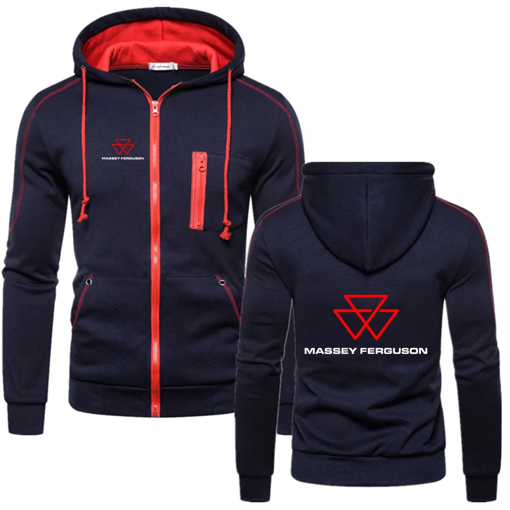 

2025 Spring And Autumn Men's Massey Ferguson Logo Print Solid Color Zipper Hoodies Personality Jacket Leisure Versatile Coat
