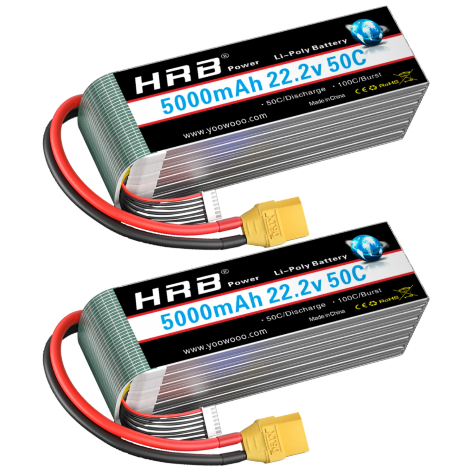 2PCS HRB 22.2v 5000mah 6000mah 4000mah 3300mah 6S Lipo Battery 50C 60C With XT60 XT90 EC5 Connector for RC airplane helicopter