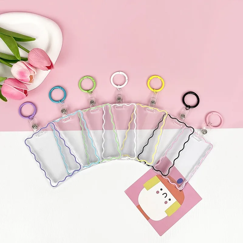 Cartoon transparent badge holder pass work card holder for staff students girls Idol photo card protector sleeve with key ring
