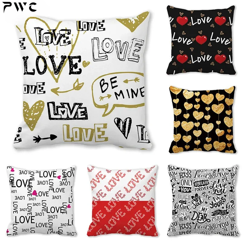 

40/45/50cm Heart Print Pillowcase Home Decor Seat Living Room Sofa Pillow Case Valentines Day Love Cushion Cover