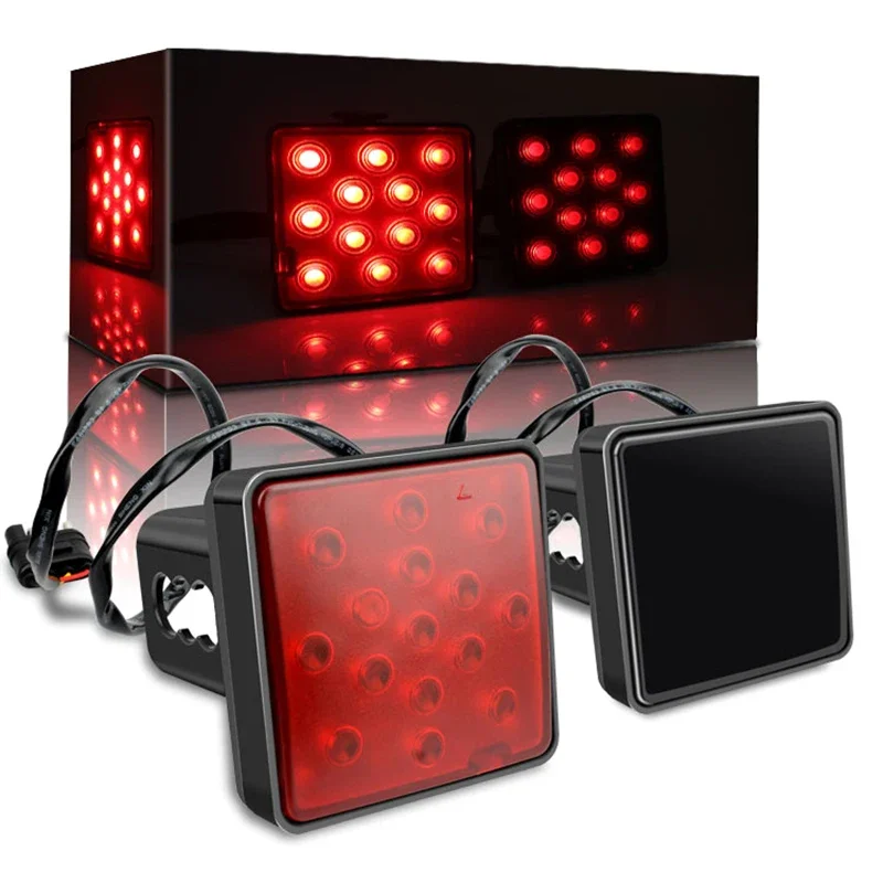 

LED Car Red Brake Light DRL Trailer Truck Hitch Cover Fit 2" Towing Hauling Rear Tail Strobe Light Waterproof Taillight