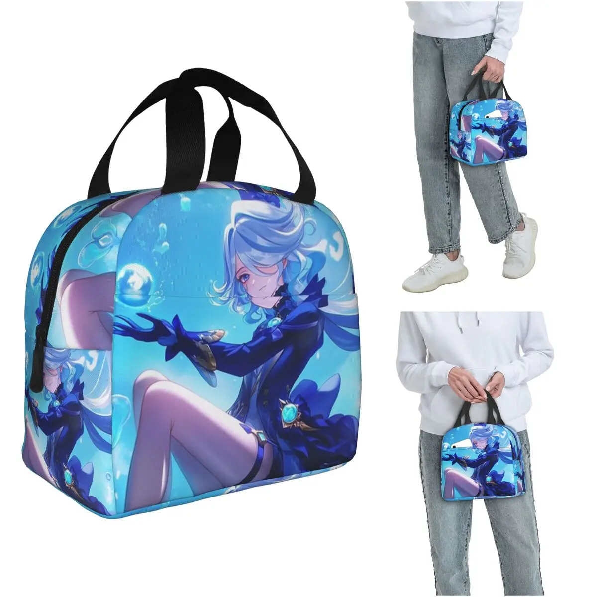 

Game Genshin Impact Furina Insulated Lunch Bag for Kids School Cooler Thermal Food Box Tote Leakproof Lunch Boxes Container