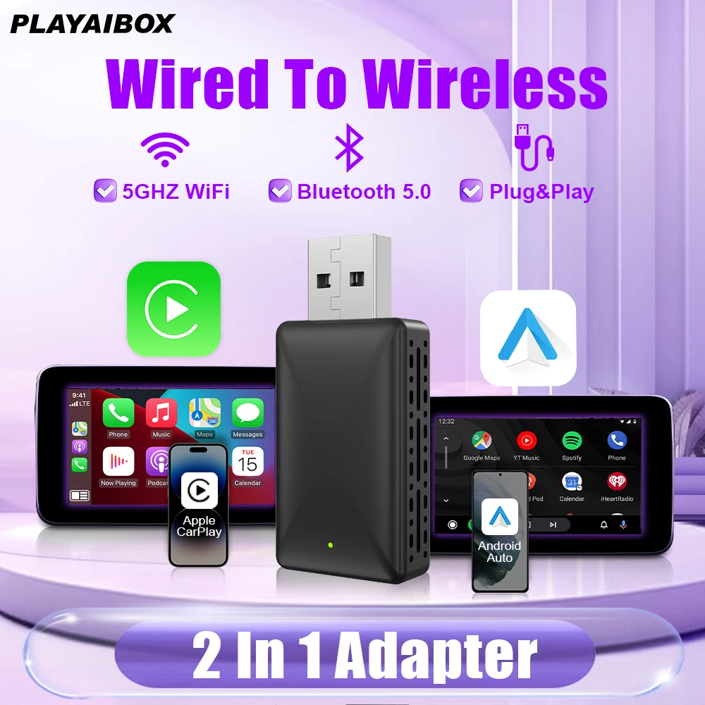 PLAYAIBOX Wireless Carplay Adapter Android Auto Wireless Smart Dongle 2in1For Audi Benz Volvo VW Toyota Skoda Seat Mazda Lexus