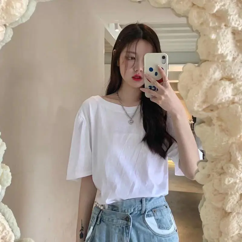 Women Summer Korean Fashion Bow Backless O-neck Short Sleeve All-match T-Shirt Women Clothes Casual Appear Thin Office Lady Tops