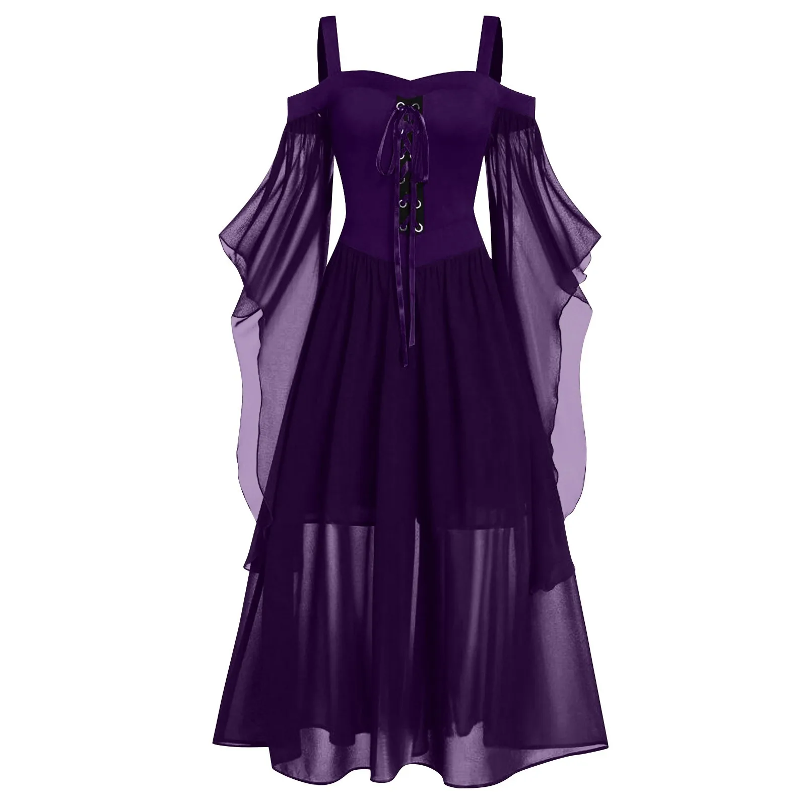 Halloween Carnival New multiple European Medieval Court Witch Dresses Women's Large Size Off-shoulder Butterfly Sleeve Gothic