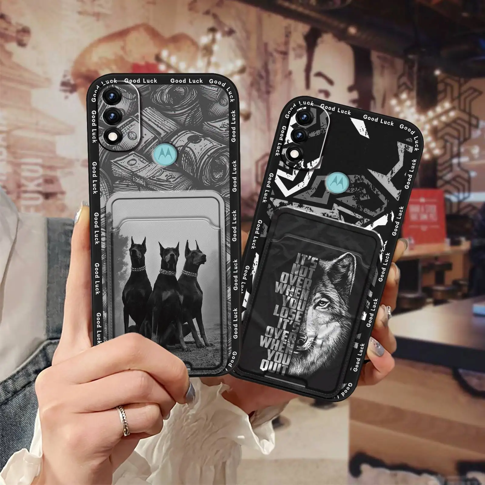 

Durable Cartoon Phone Case For MOTO E20 Card slot Shockproof Waterproof Soft case Graffiti Dirt-resistant Card bag Cute