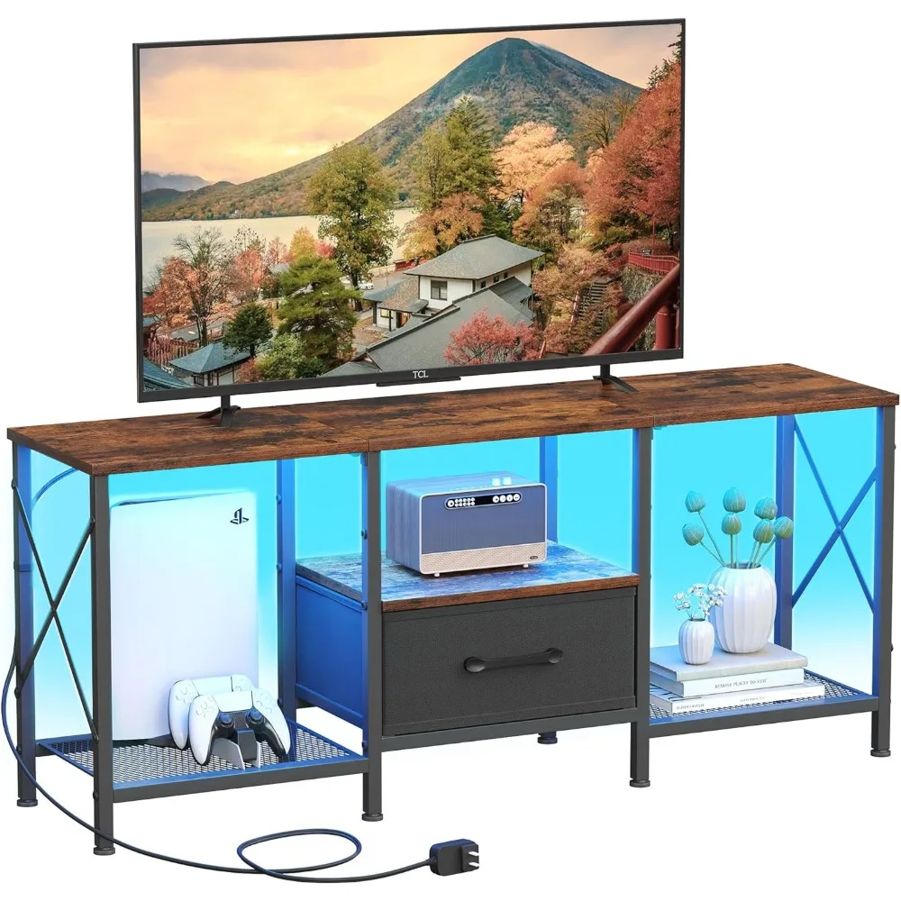 

светодиодная подставка для телевизора с тканевым ящиком, развлекательный центр для телевизора 50, 55 дюймов, промышленный консольный стол для телевизора с открытыми полками для хранения f