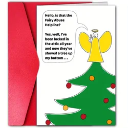 1pc, Christmas time card, Merry Christmas card, December Christmas fairy card, funny Christmas card, cute Christmas tree card