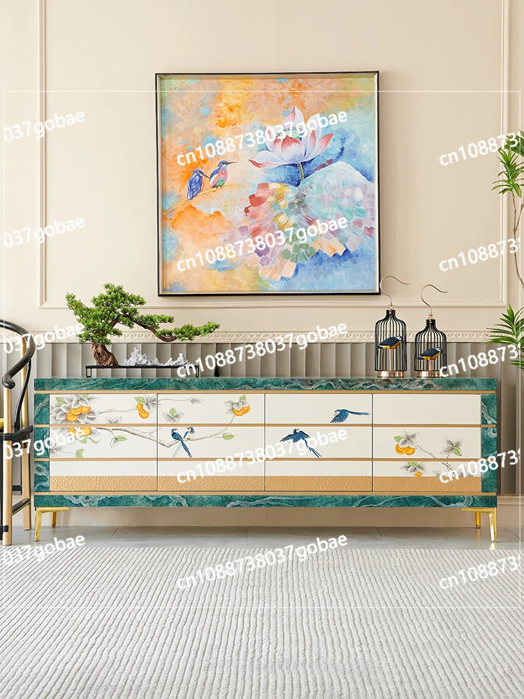 LMM Cream Style New Chinese Original Painted Ruyi Ruyi Living Room High-End Floor TV Stand