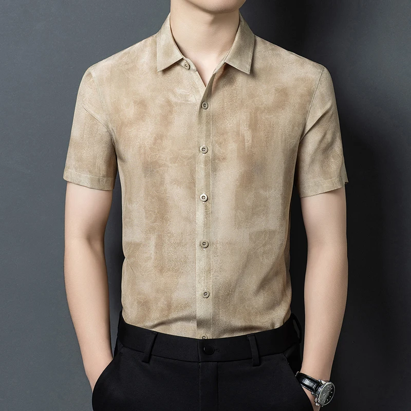 Geniune Silk 100% Lightweight Shirts For Men Thin Short Sleeve Summer Quality Skin-Friendly Breathable Premium Camisas De Hombre