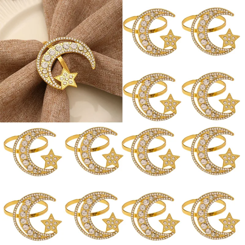 1-24PCS Rhinestone Star Metal Napkin Ring Holder for Christmas Hotel Dining Table Holiday Party Wedding Banquet Xmas Decoration