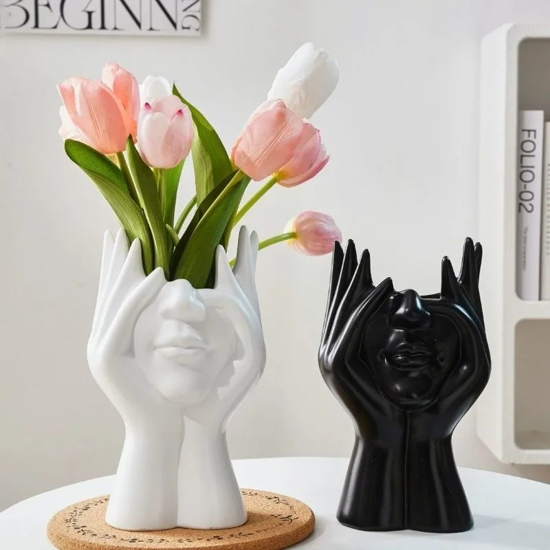 1-2pcs Black White Human Body Art Storage Box Creative Makeup Brush Pen Organization Multi-Function Tabletop Desktop Holder