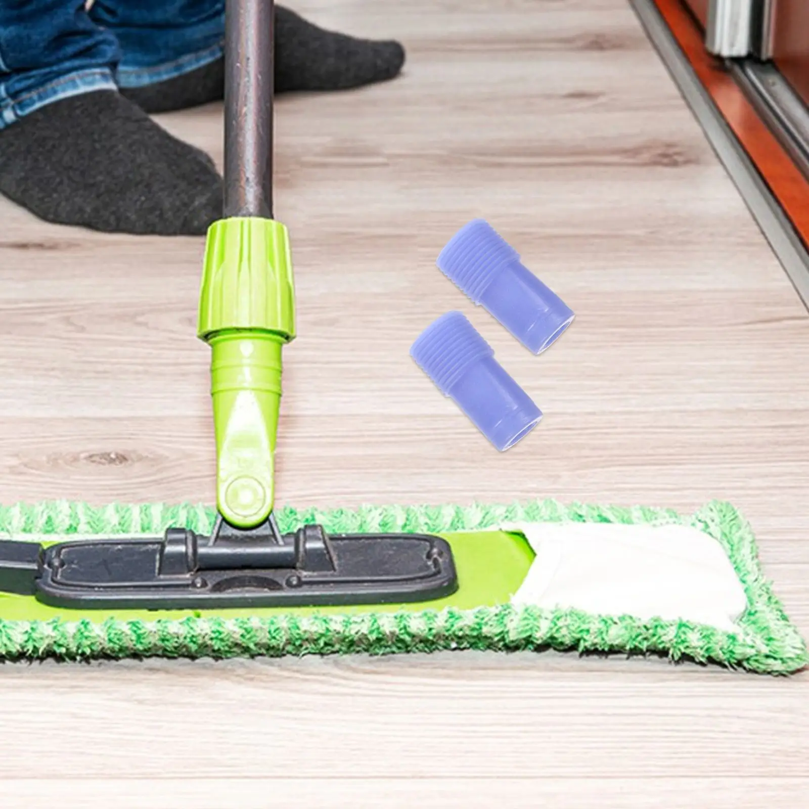 2 Pcs Threaded Head Tip Replacement for Mop American Style Blue Broom Handle Parts