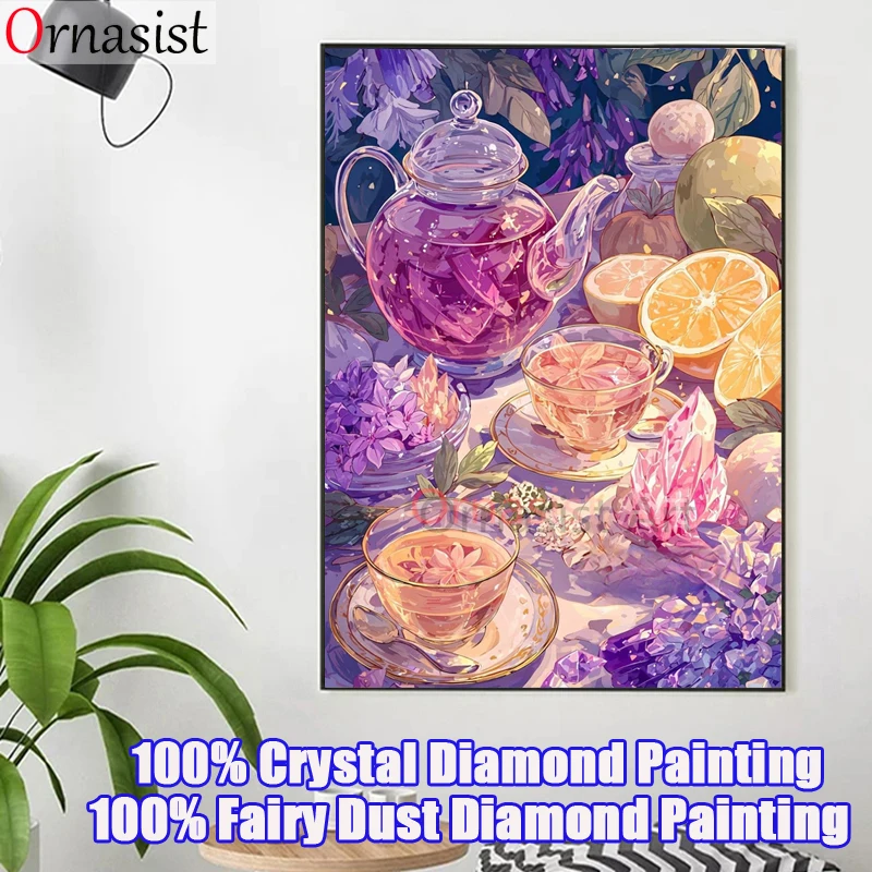 5D Diy Fairy Dust Diamond Painting Tea Landscape Full Square Crystal Diamond Mosaic Art Fruit Flower Cross Stitch Kit Home Decor