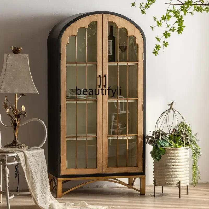 M182 French Bookcase Solid Wood Floor Bookshelf Display Cabinet Made of Glass Dust-Proof Wall Storage Cabinet with Door furn view 4