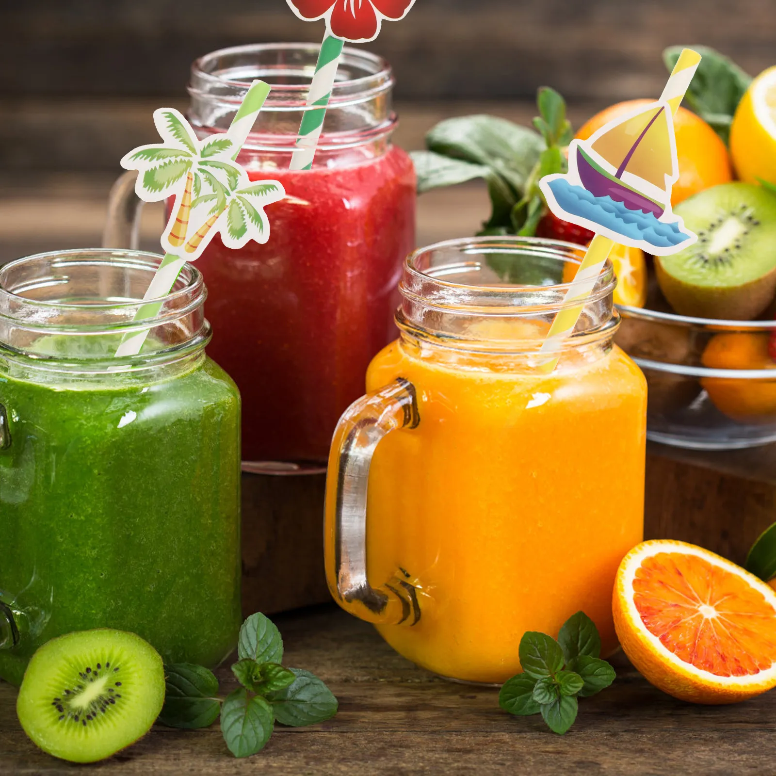 

40 шт. бумажных соломинок с кокосовыми пальмами, декоративные соломинки в тропическом стиле, одноразовые биоразлагаемые соломинки для напитков на день рождения, свадьбу