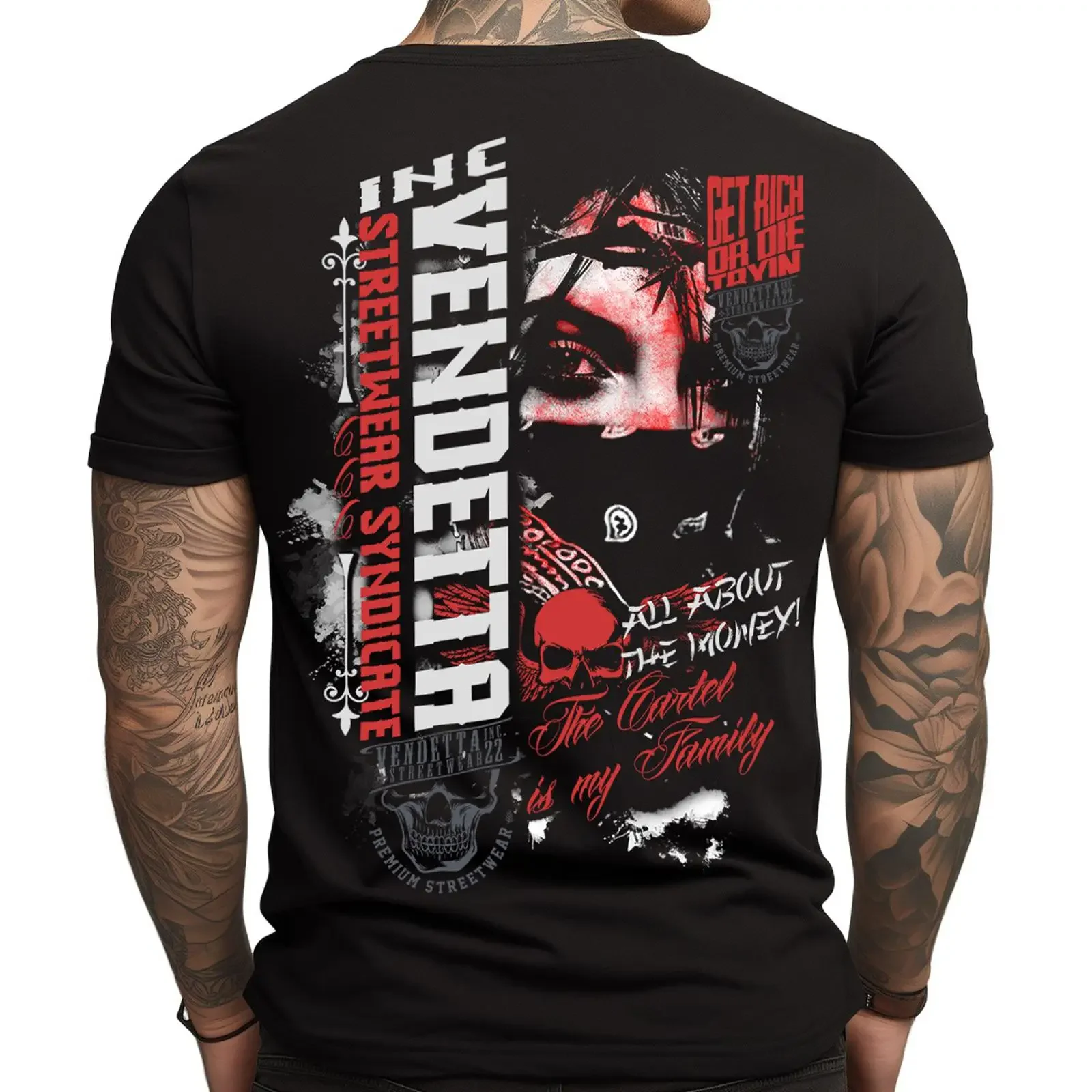 Vendetta Inc Männer T Shirt Rundhals kurzarm Money Cartel schwarz VD 1417 neu vintage Washed Soft homme Slightly streetwear