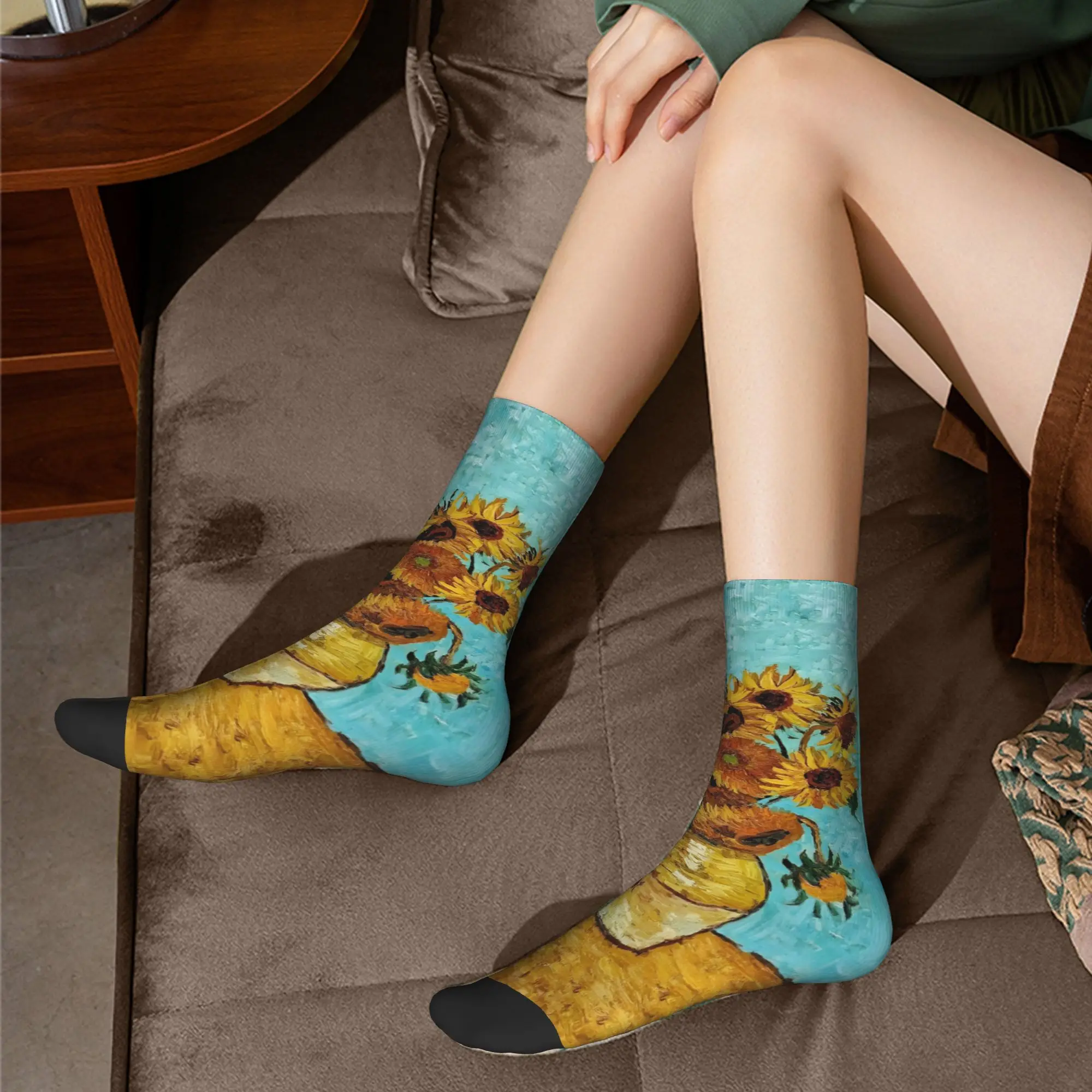 مخصص الجدة الرجال فنسنت فان جوخ اثني عشر عباد الشمس في فستان زهرية الجوارب للجنسين الدافئة تنفس ثلاثية الأبعاد المطبوعة طاقم الجوارب #5
