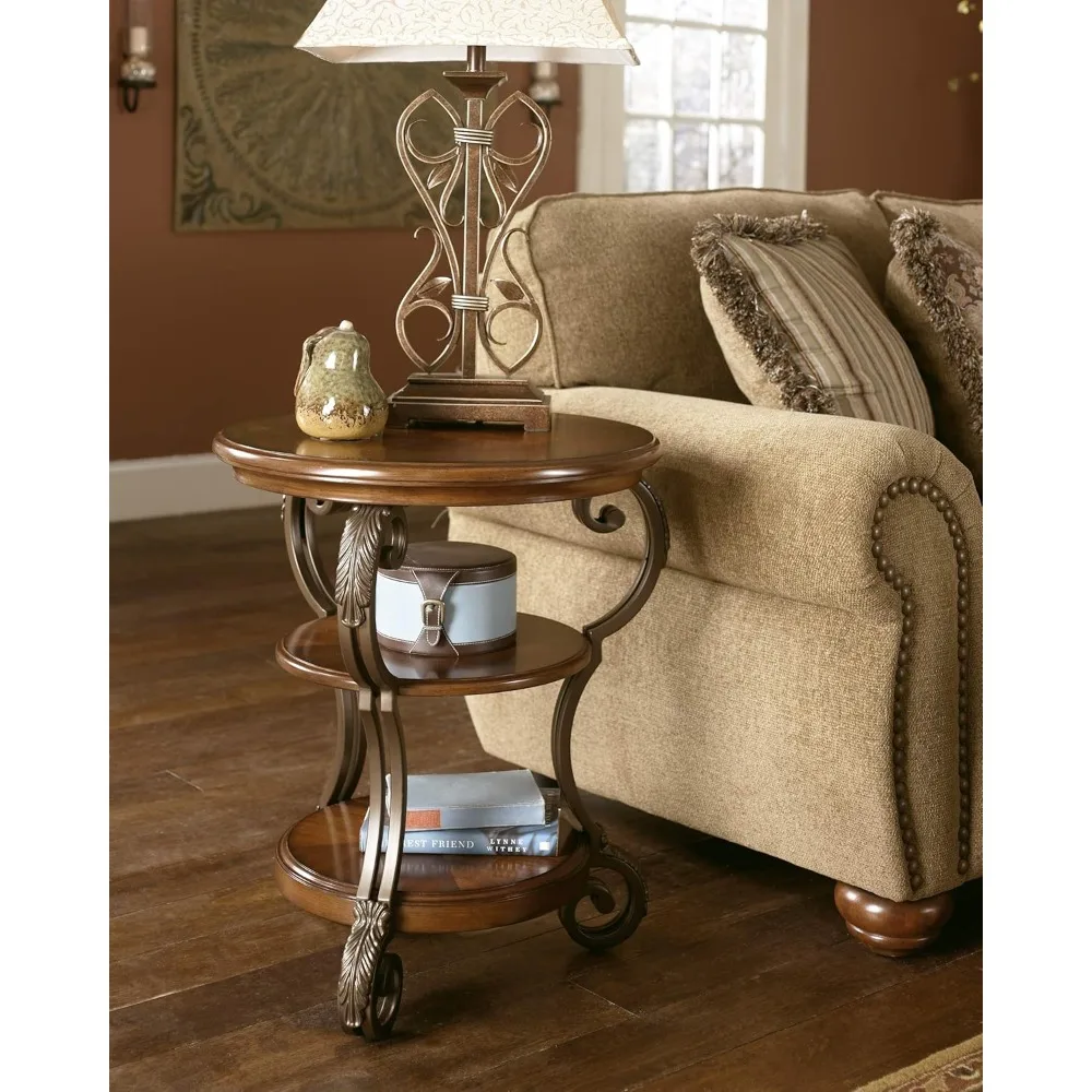 Nestor Traditional Hand-Finished Chairside End Table with 2 Fixed Shelves, Dark Brown