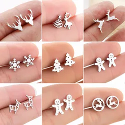 Fashion Cute Stainless Steel Deer Antler Earrings for Women Christmas Jewelry Snowflake Gingerbread Man Earings Piercing Gifts