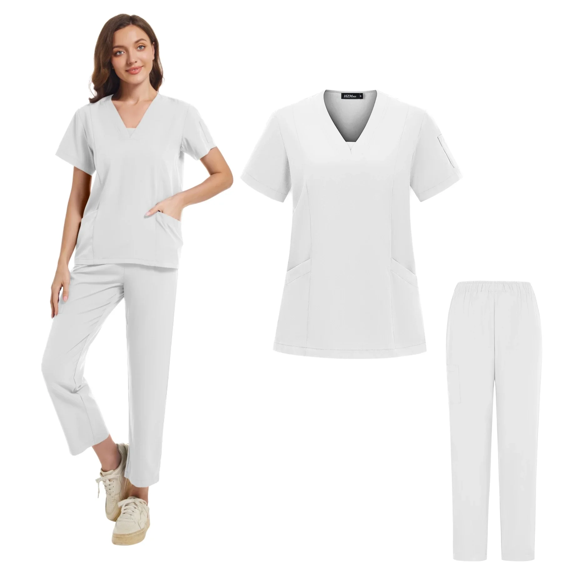 Short Sleeves Comfortable V Neck Hospital Nurse Medical Scrubs Uniform Set Nurse Medicos Scrubs Nursing Uniform Women Jogger Set