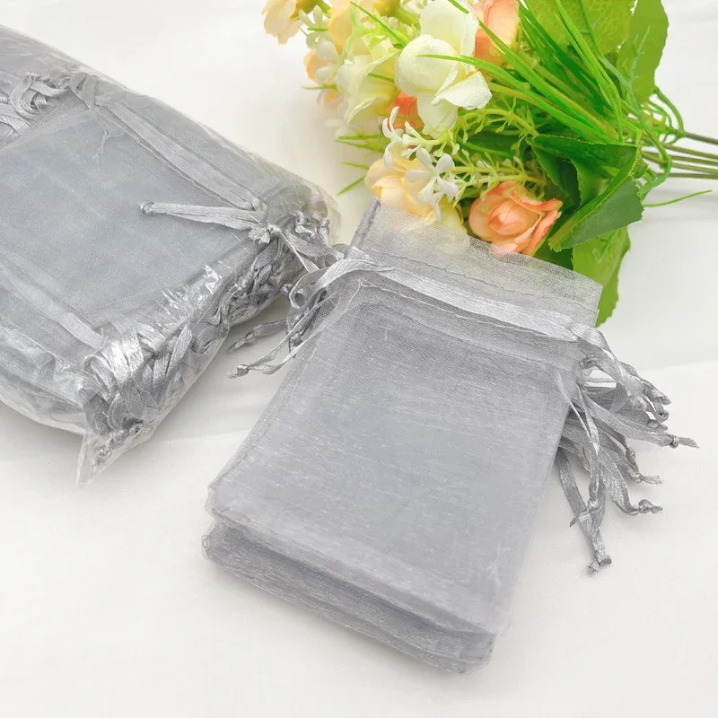 1000pcs Sachet Pouch Grey Gray Gift Bag Drawstring Organza Bag Gray Grey Organza Gift Bags Wedding Packaging Jewelry Storage Bag