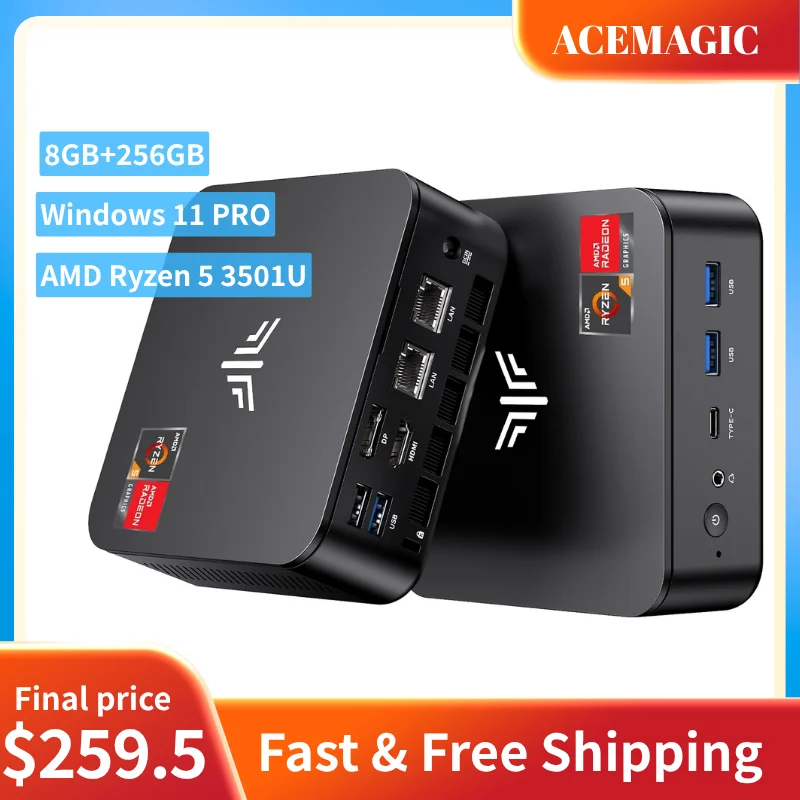 ACEMAGIC 미니 PC AMD Ryzen 3 3250U 8GB 램 256GB SSD 윈도우 11 프로 듀얼 4K HDMI DP 소형 데스크탑 컴퓨터 저전력 저소음 가정용 썸네일 7