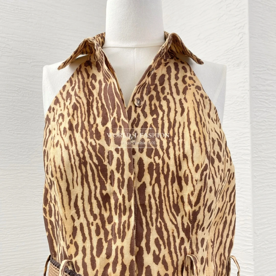 

2025 New Fashion Brown Leopard Print Sleeveless Backless Women's Summer Playsuit