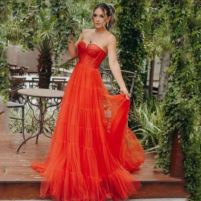 Musetta Orange A-Line Prom Dresses Women 2025 Tulle Floor Length Celebrity Party Dresses Sexy Sweetheart Party Gown Customized