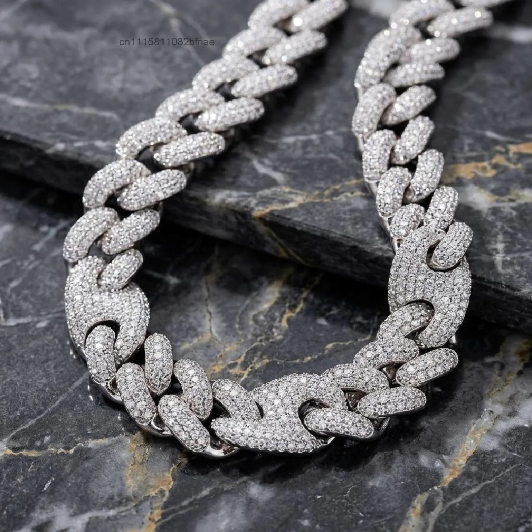 Luxury Cuban Link Chain Moissanite Diamond Necklace 925 Silver Hip Hop Iced Out Chain Mens Jewelry Available for sale，