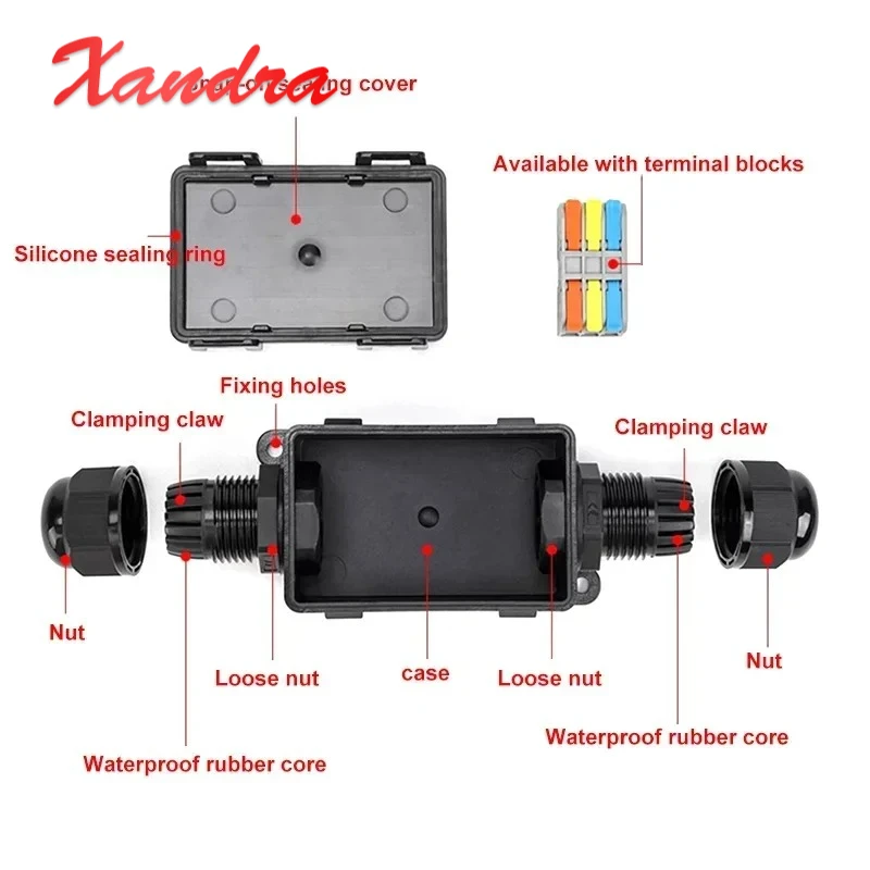2-Way PG9 M20 Outdoor Waterproof Junction Box With Terminal 2 to 2 3 to 3 4 to 4 Buried Street Lights Splitter Sealed Connector