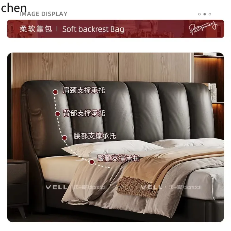 Cream Style Genuine Leather  Internet Celebrity Model Light Luxury Simple  Soft Head Layer Cowhide Master Bedroom Double Bed