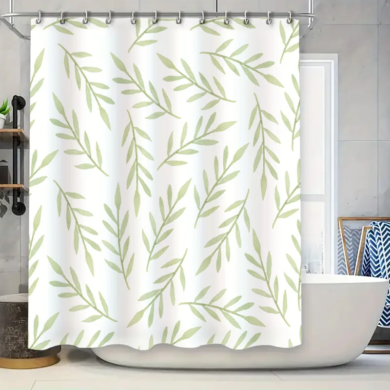 

Green Leaves Shower CurtainModern Home Decor for Bathrooms Waterproof Fabric Bathroom Curtains in Fresh Mint Green Color with Ro