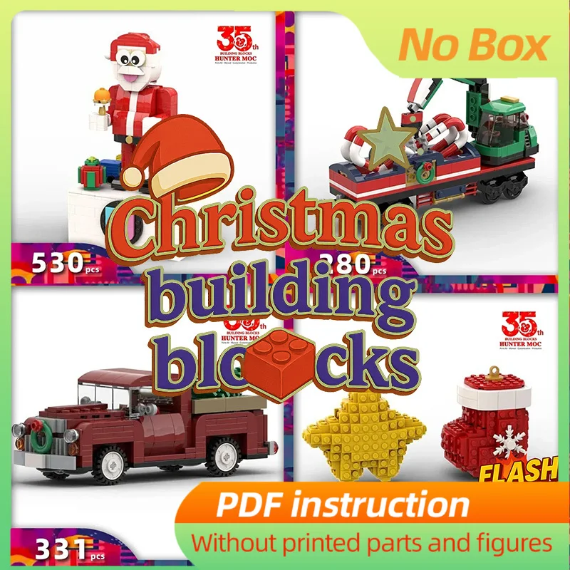 

Чулки Санты, пряники, олени и сани — комплект поезда из строительных блоков «Рождественская деревня» 2025 года