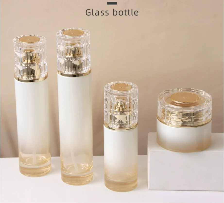 

30 м-120 мл градиентная стеклянная бутылка, банка с золотым насосом, сыворотка/лосьон/эмульсия/основа/эссенция, тоник для унитаза, уход за кожей, косметическая упаковка