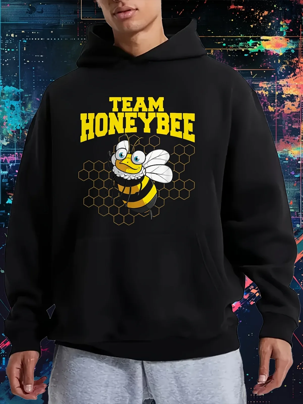 

Мужская повседневная модная рубашка с капюшоном в стиле ретро в стиле пчелы и шестиугольным принтом, свободная уличная толщина и плюшевый пуловер.