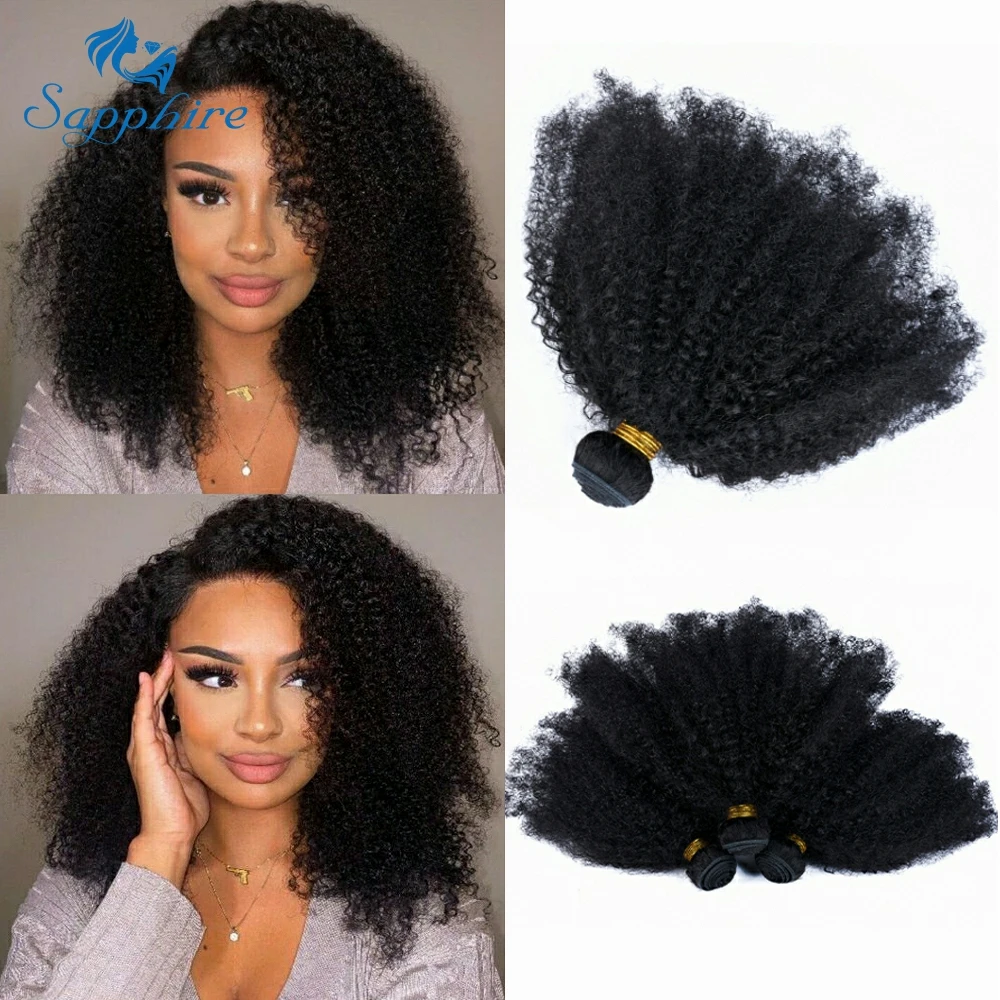 

Sapphire Mongolian Afro Kinky Curly Hair Bundles 1/3/4 Bundles Remy Virgin 4B 4C Afro Curly Human Hair Extensions Weave Bundles