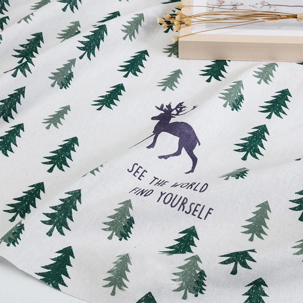 45/90x145cm Pine Snow Christmas Printing Cotton Linen Fabric for Reversible Cushion Covers Curtain Tablecloth Home Decor Textile