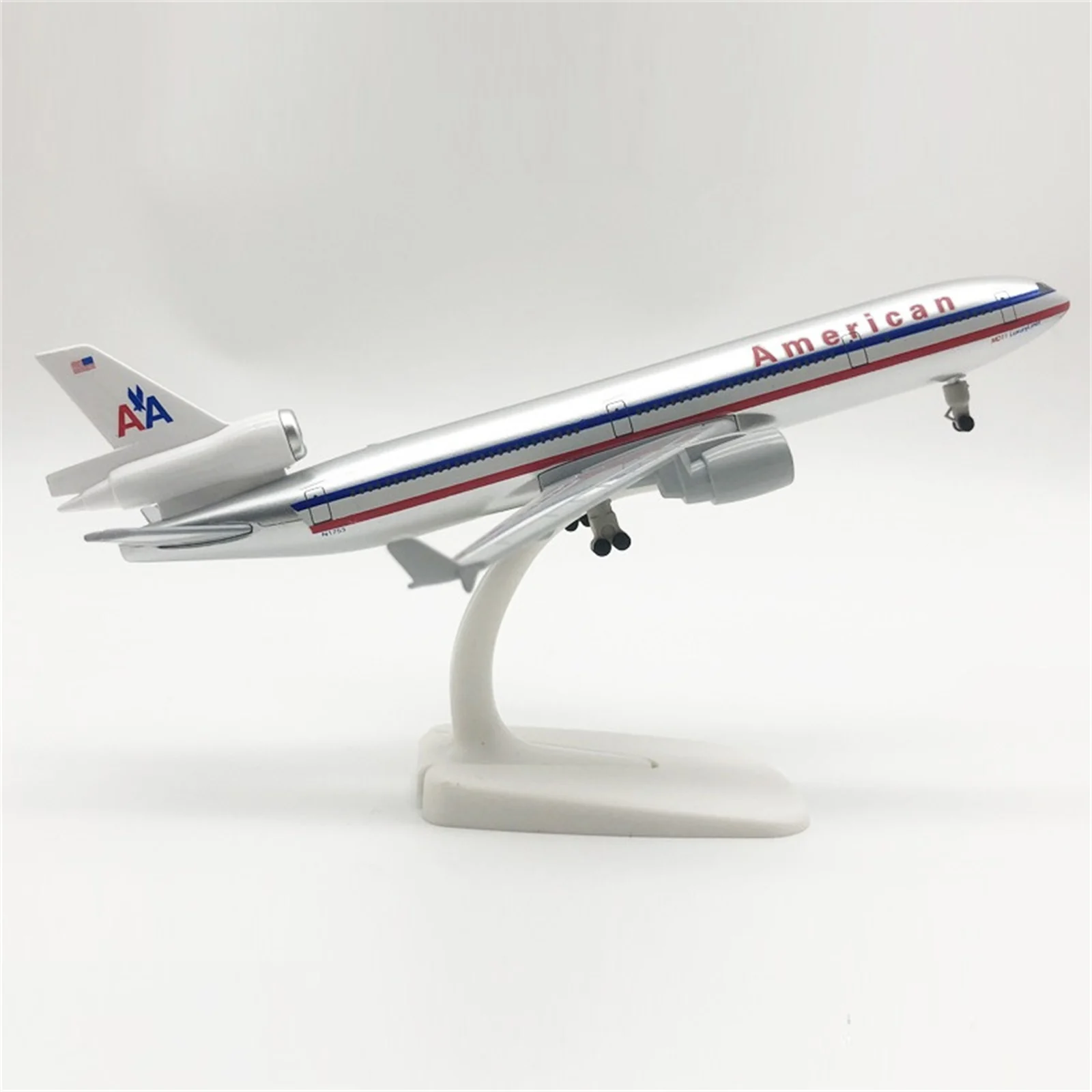 Druckguss-Flugzeugmodell, 20 cm, Maßstab 1:400, amerikanisches MD-11, Flugzeugmodell, Flugzeug, GIF, Legierungsmodell, Souvenir, statische Anzeige mit Ständer