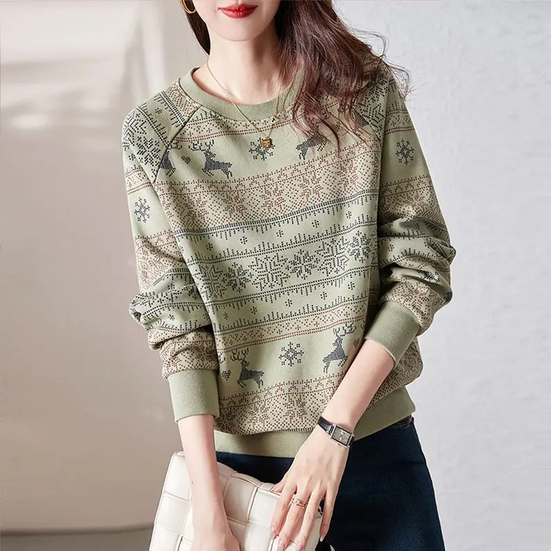 

Women's Casual Fashion Printed Round Neck Sweatshirts 2023 Spring Autumn Loose Commute Long Sleeve Pullovers Female Clothing