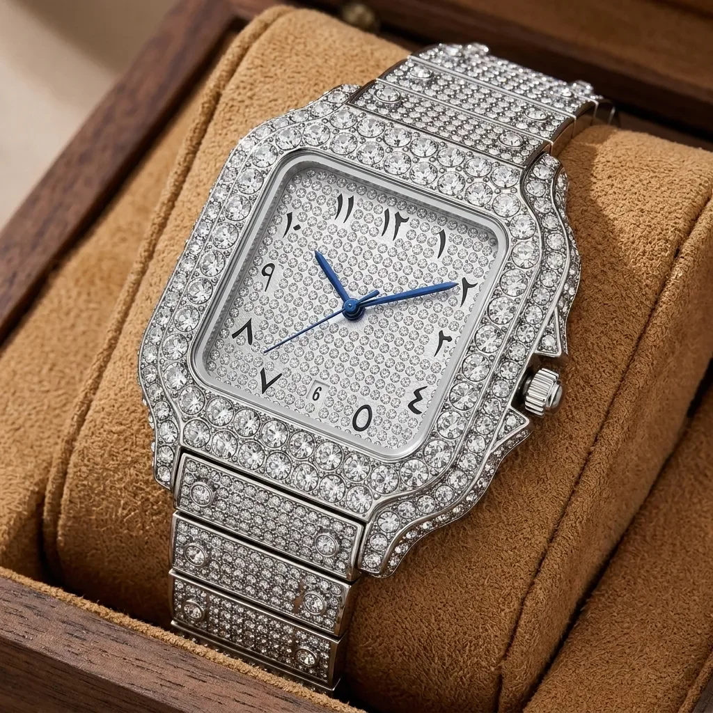 Square digital watch, multi-section chain strap, unisex fashion watch for party wear, elegant and luxurious style