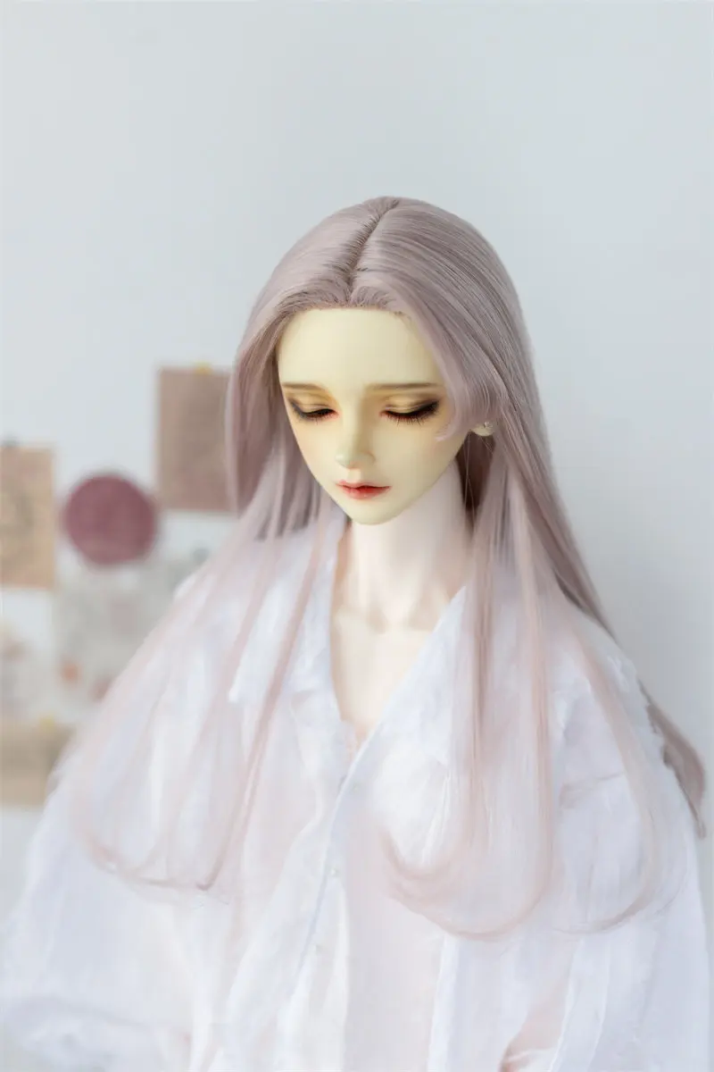 

BJD Doll Wig 1/3 8-9inch Forehead Hand Hook High Temperature Silk Girls Elegant Gray Long Straight Hair Toy BJD Doll Accessories