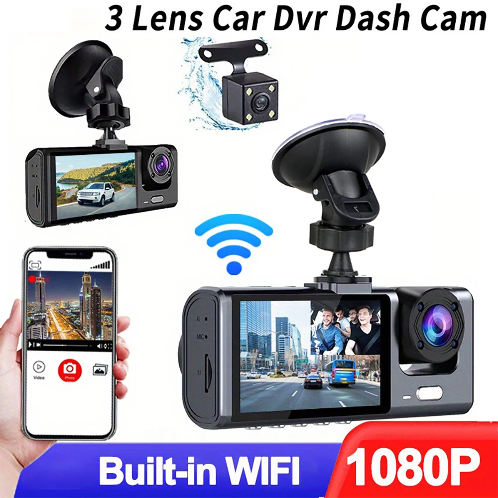 

2 Inch 3 Lens Dashcam Dash Cam Auto Black Box Dash Car Recording Camera Car DVR Front And Rear Camera Video Recorder 24h Parking
